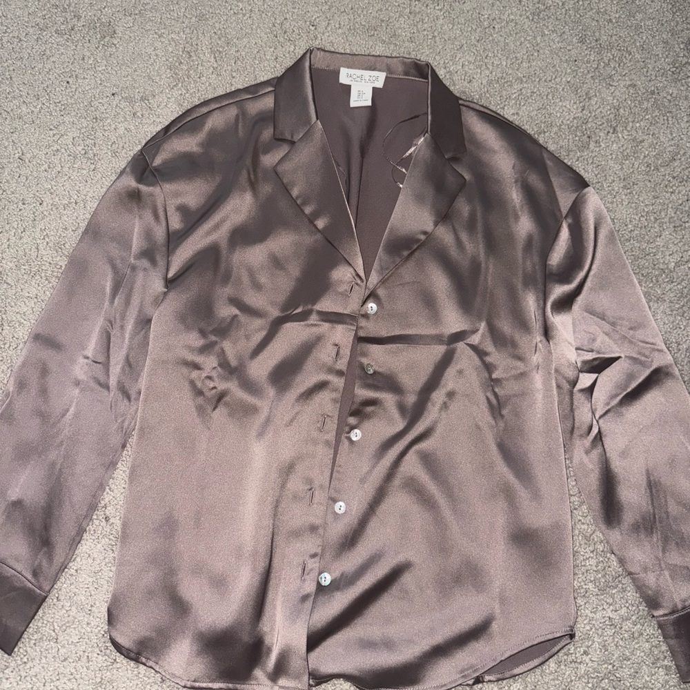 Revolve Satin Brown Button-Up top